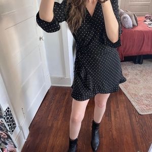 𝅺LOFT Black & White Polka Dot Wrap Dress/Romper/Skort Size 6